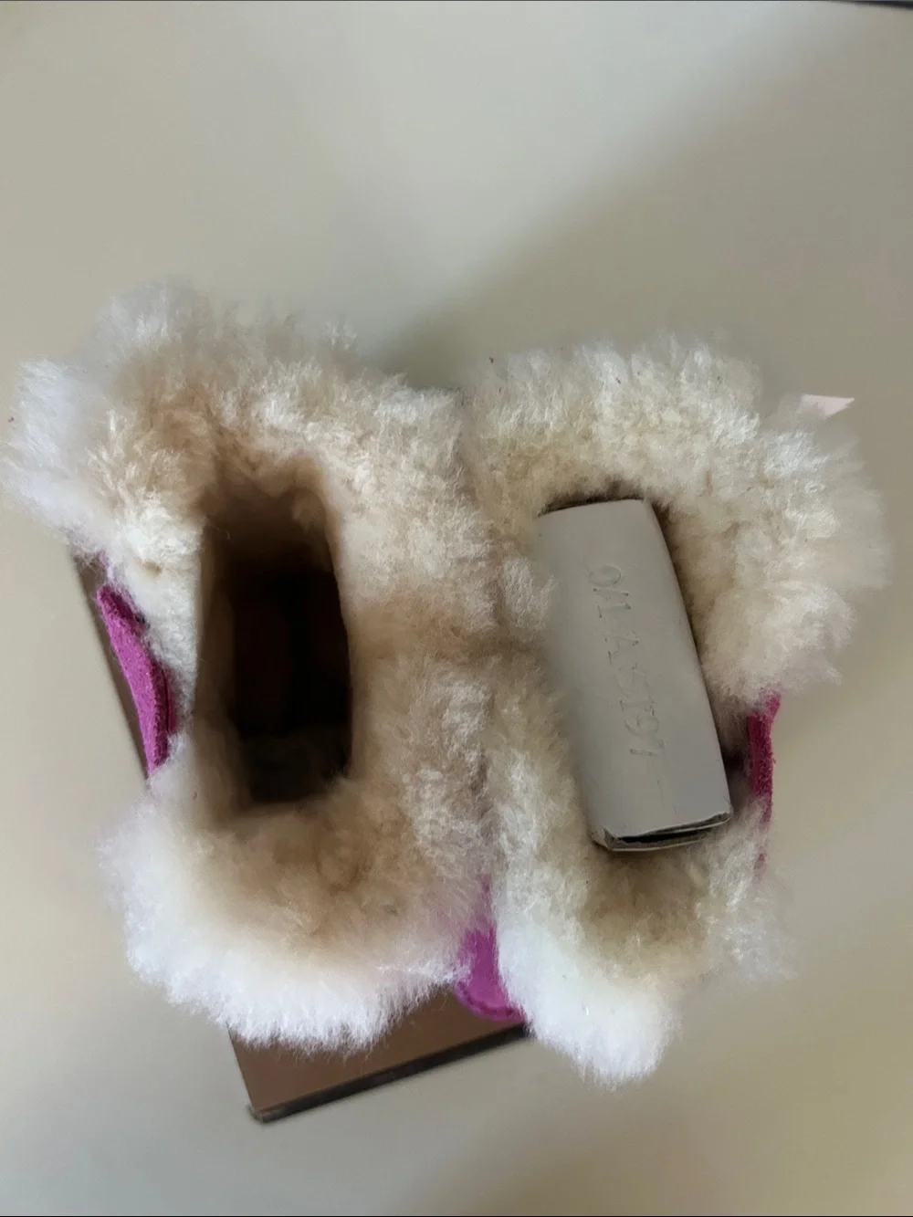 UGG Pink Suede Infant Booties with Shearling Cuff